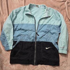 Nike 90s Vintage Teal and  Black Colorblock Windbreaker Jacket